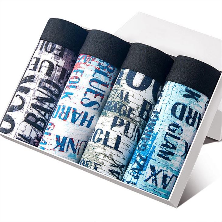 Pack set cotton pattern basic boxers text pattern water printing digital printing seamless 4 piecs per box